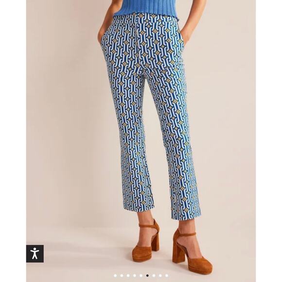 Boden Pants - Boden Pants Cropped Flared Sapphire, Azure Geo US Size 6 R Geometric Flare